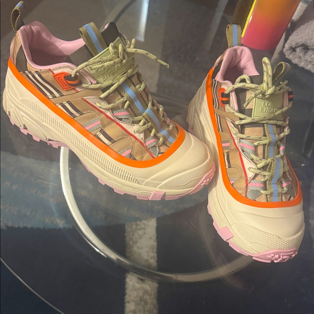 Burberry Cream and Orange Sneakers